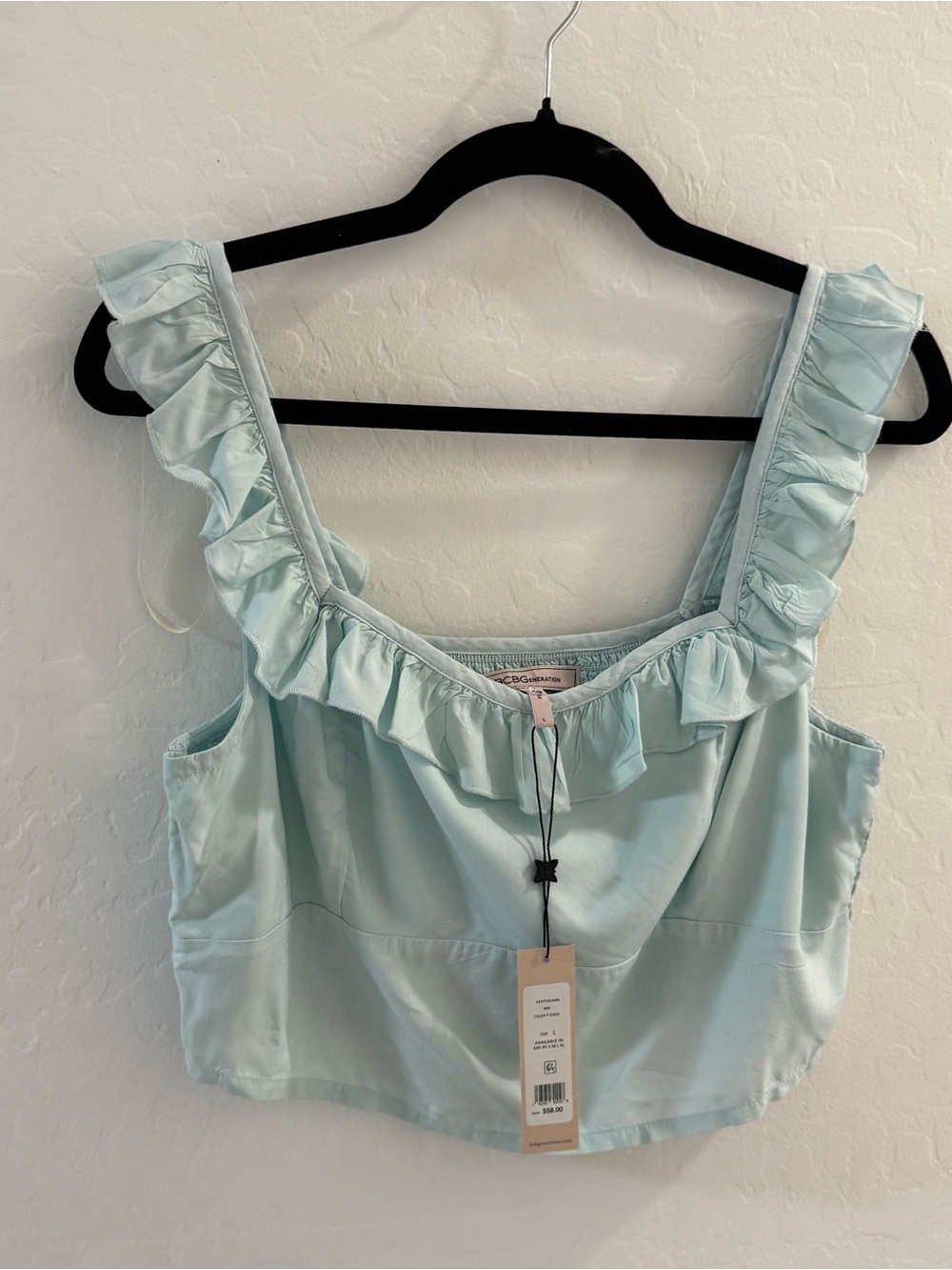 BCBG NWT Ruffle Coquette Pastel Blue Crop Top